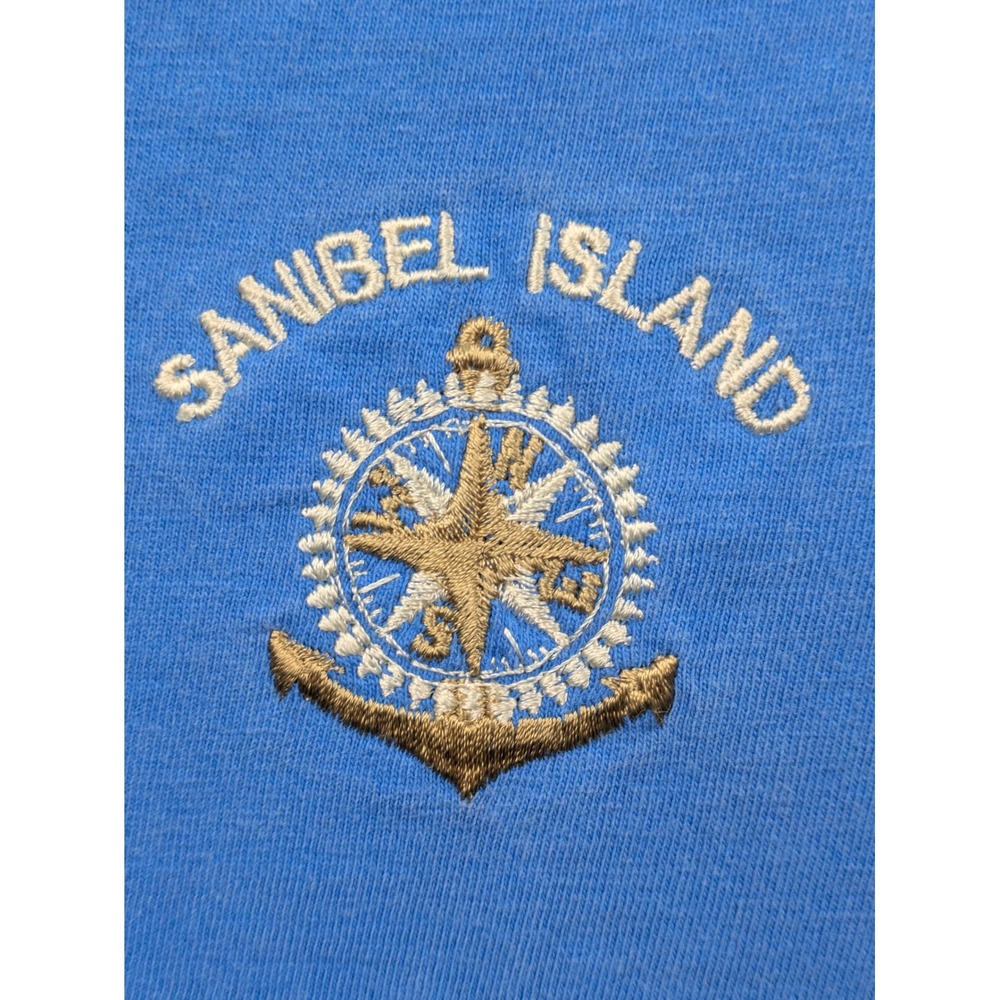 Comfort Colors Sanibel Island Blue Embroidered Compass Anchor T-Shirt Large